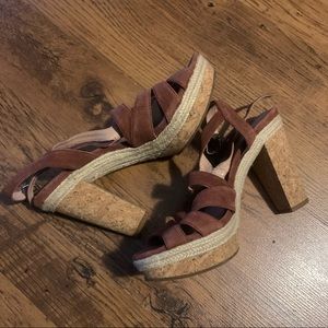 Brown Cork Heeled Leather sandals